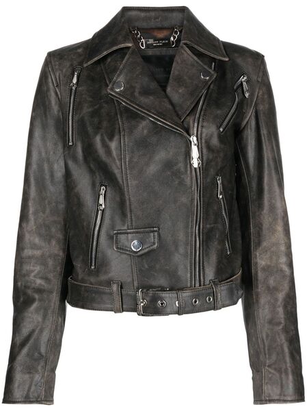  Philipp Plein Leather Biker Jacket - Black 