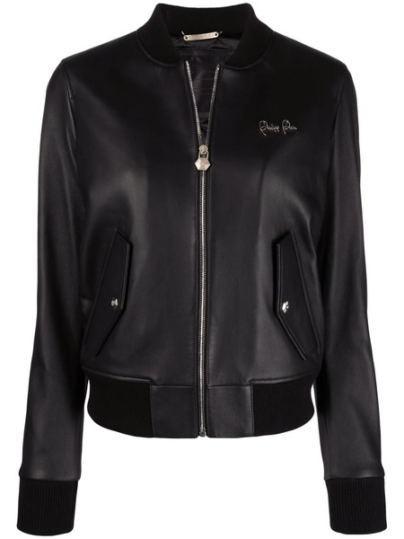  Philipp Plein Leather Bomber Jacket - Black 