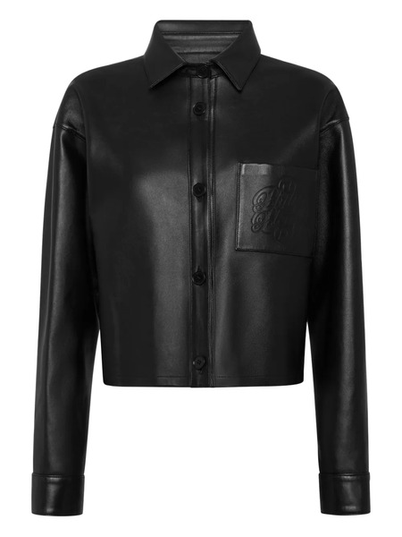  Philipp Plein Leather Cropped Shirt - Black 