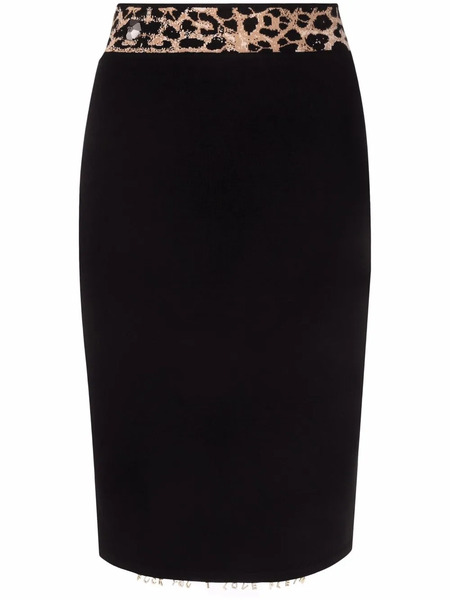  Philipp Plein Leopard Print Waistband Skirt - Black 