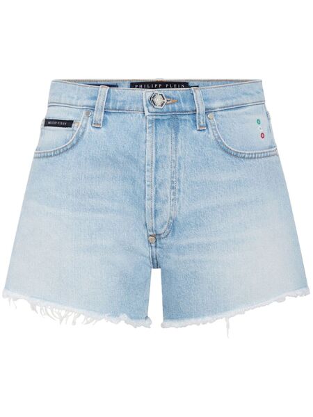  Philipp Plein Logo-appliquéd Denim Mini Shorts - Blue 