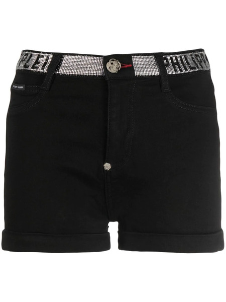  Philipp Plein Logo-embellished Denim Shorts - Black 