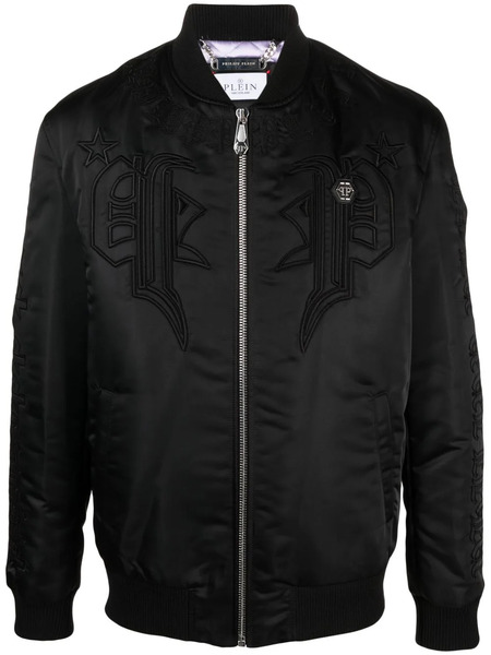  Philipp Plein Logo-embroidered Satin Bomber Jacket - Black 