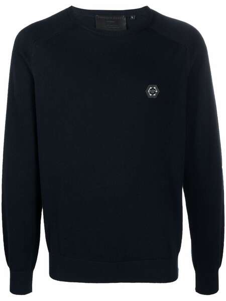  Philipp Plein Logo-patch Crew Neck Jumper - Blue 