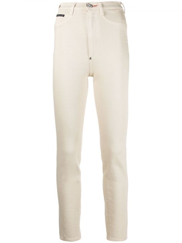  Philipp Plein Logo Patch High-waisted Jeggings - Neutrals 