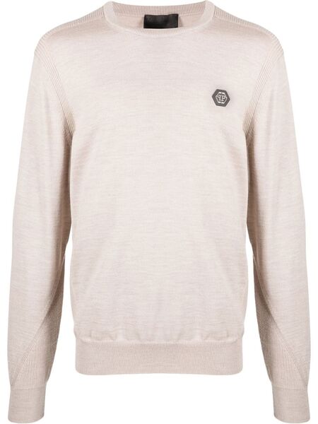  Philipp Plein Logo Patch Merino Wool Jumper - Neutrals 