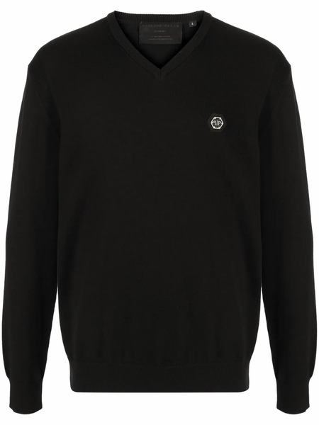 Philipp Plein Logo-patch V-neck Jumper - Black 