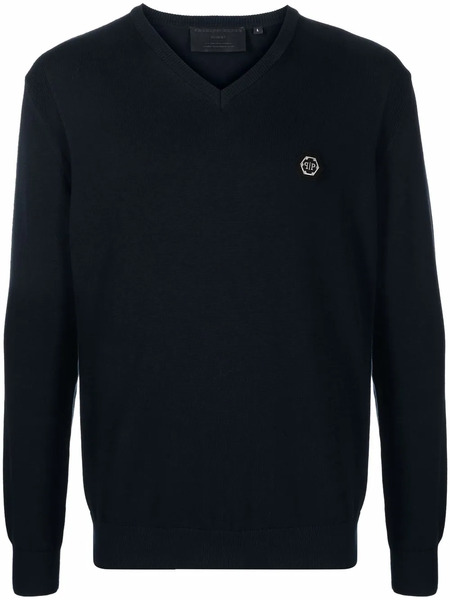  Philipp Plein Logo-patch V-neck Jumper - Blue 