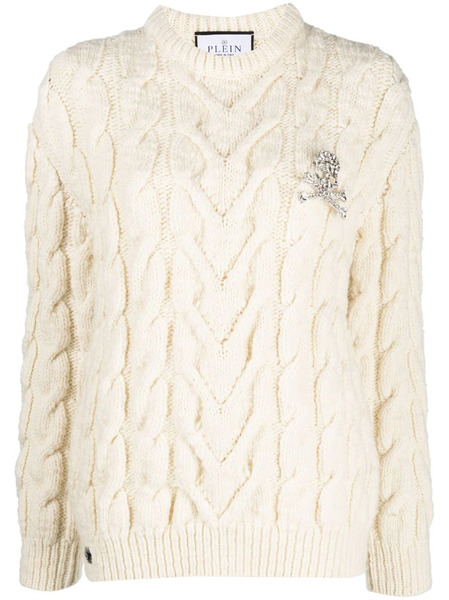  Philipp Plein Long-sleeve Cable-knit Jumper - White 