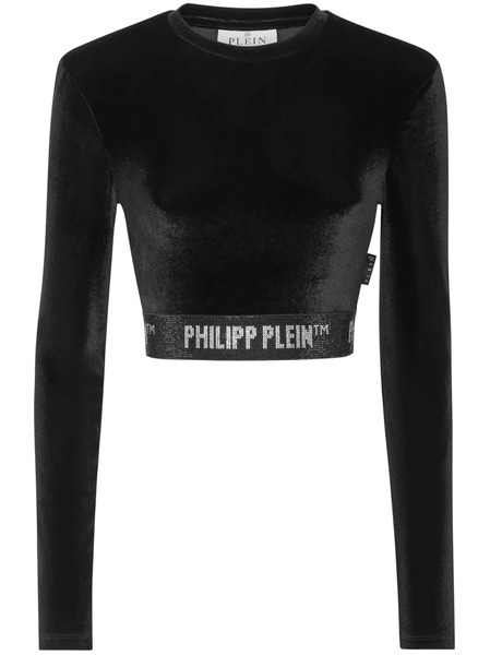  Philipp Plein Long-underband Velvet Crop Top - Black 