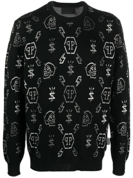  Philipp Plein Ls Jacquard Monogram Jumper - Black 