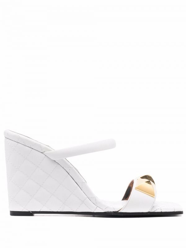  Philipp Plein Matelasse Leather Wedges - White 