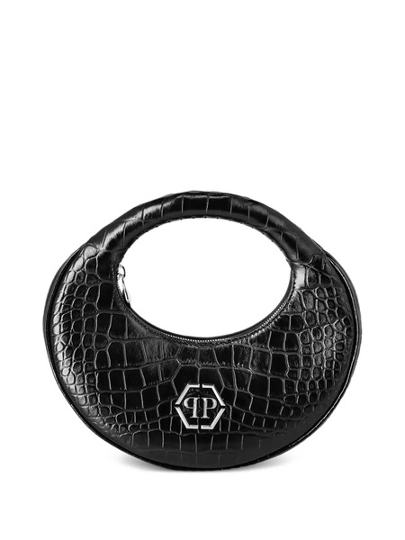  Philipp Plein Medium Moon Crocodile-print Clutch Bag - Black 
