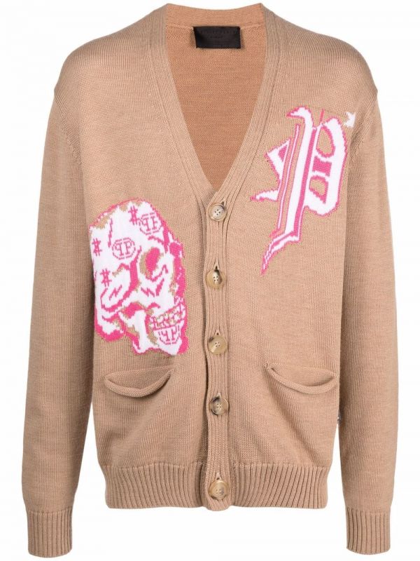  Philipp Plein Merino Wool Cardigan - Neutrals 