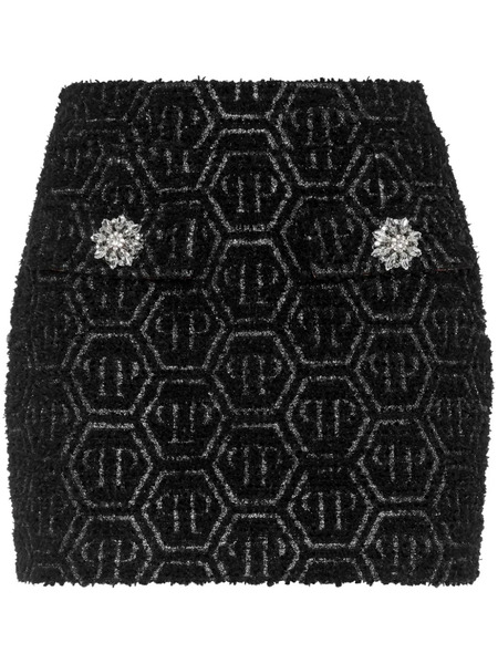  Philipp Plein Mini Monogram Tweed Skirt - Black 