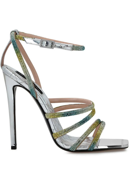  Philipp Plein Mirror 120mm Crystal-embellished Sandals - Silver 
