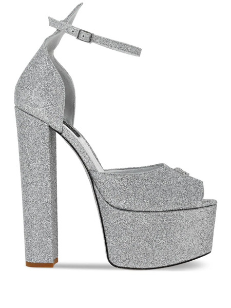  Philipp Plein 120mm Glitter-detailing Leather Sandals - Silver 