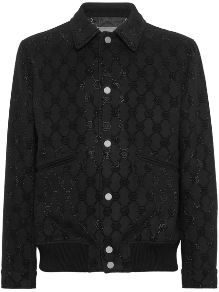  Philipp Plein Monogram Bomber Jacket - Black 