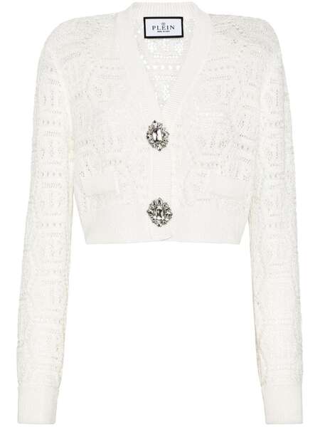  Philipp Plein Monogram Crochet-knit Cardigan - White 