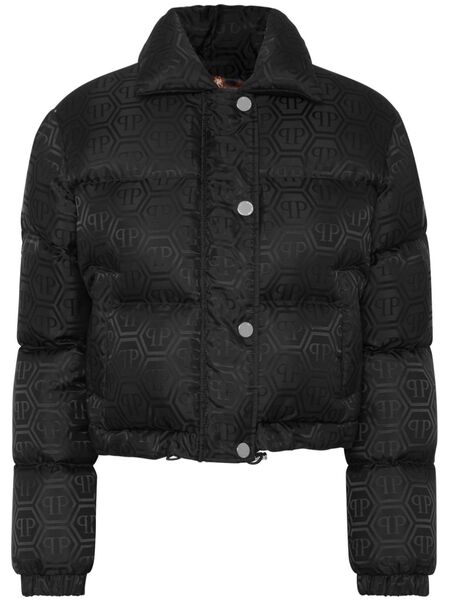  Philipp Plein Monogram Cropped Puffer Jacket - Black 