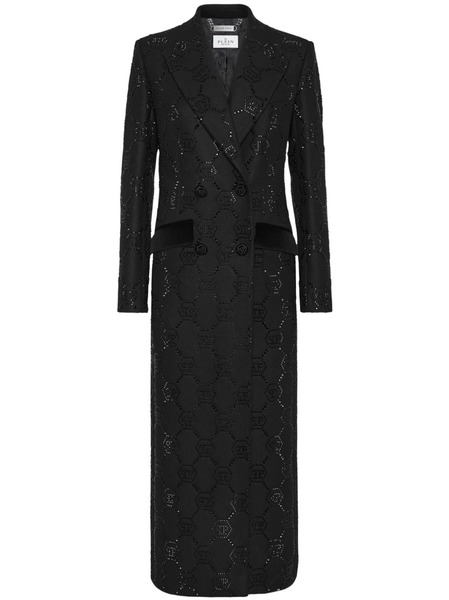  Philipp Plein Monogram Crystal Double-breasted Coat - Black 