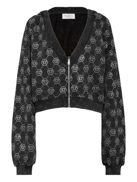  Philipp Plein Monogram Crystal Zip Hoodie - Black 