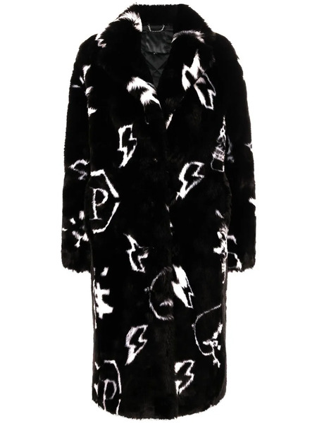  Philipp Plein Monogram Faux Fur Coat - Black 