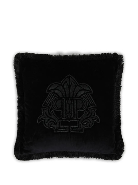  Philipp Plein Monogram Fringed Cushion - Black 
