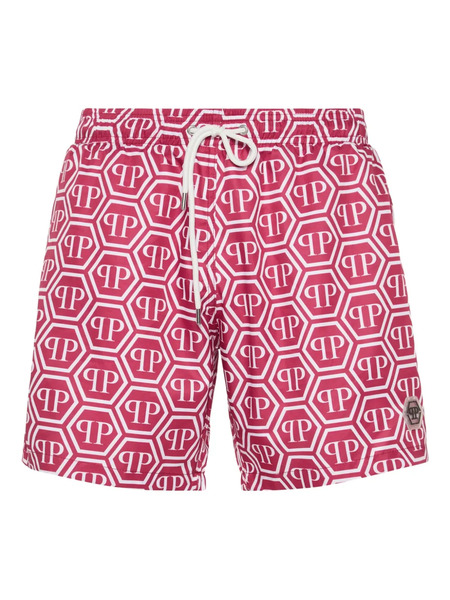  Philipp Plein Monogram Hexagon Swim Shorts - Red 