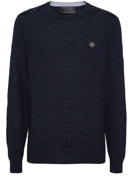  Philipp Plein Monogram-jacquard Sweater - Blue 