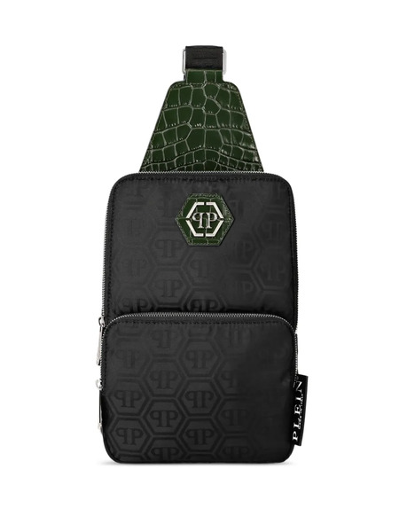  Philipp Plein Monogram-pattern Crocodile-effect Crossbody Bag - Black 