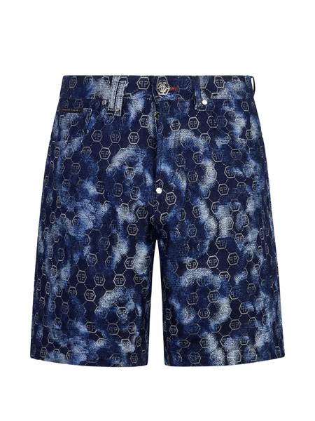 Philipp Plein Monogram-pattern Denim Shorts - Blue 