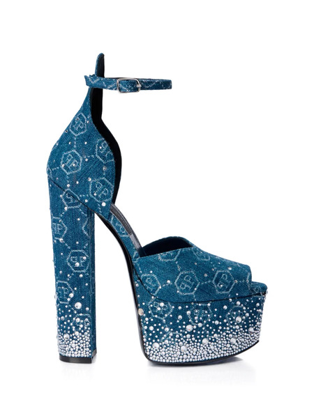  Philipp Plein Monogram Rhinestone Platform Sandals - Blue 