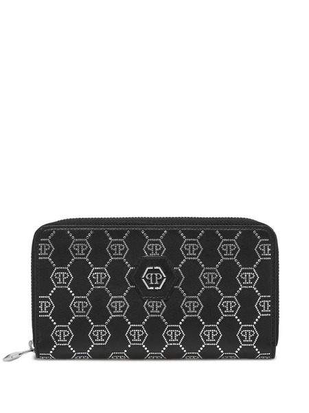  Philipp Plein Monogram Studded Zip Wallet - Black 