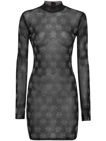  Philipp Plein Monogram Tulle Dress - Black 