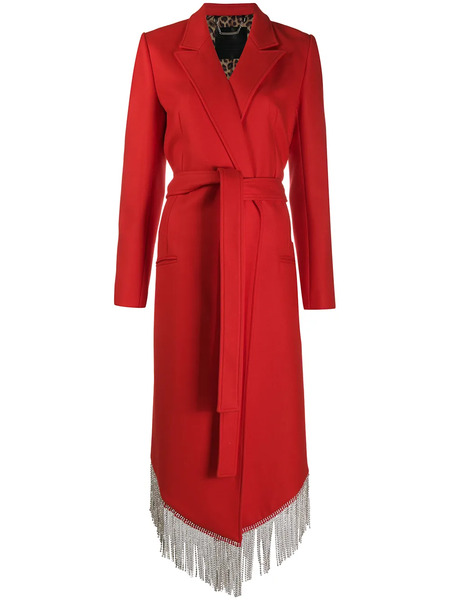  Philipp Plein Nara Crystal Fringel Coat - Red 