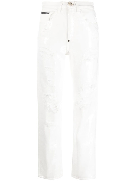  Philipp Plein Paillettes Mom-fit Distressed Jeans - Neutrals 