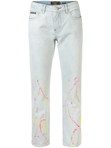  Philipp Plein Paint-splatter Straight-leg Jeans - Blue 