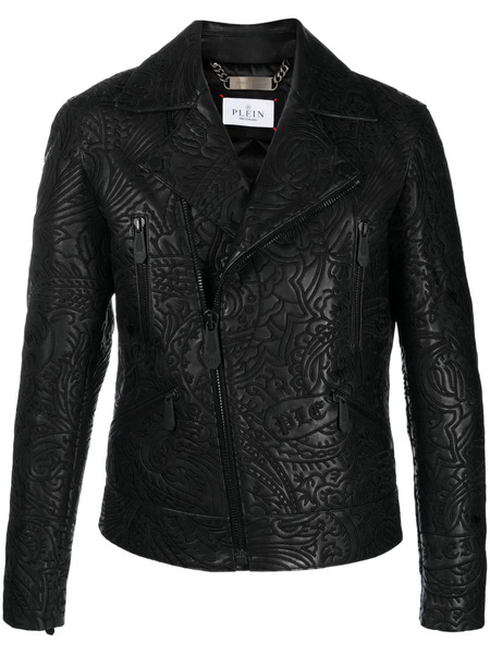  Philipp Plein Paisley-print Leather Biker Jacket - Black 