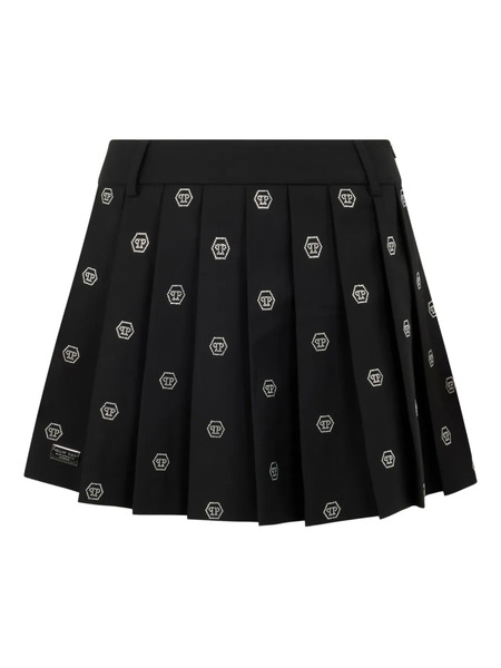  Philipp Plein Pleated Monogram-strass Miniskirt - Black 