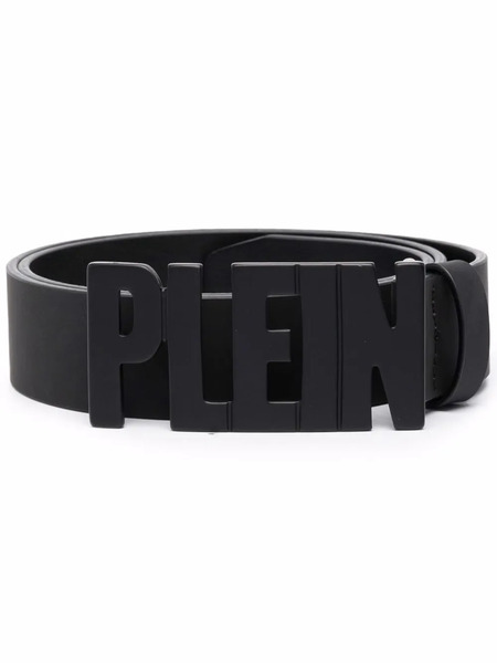  Philipp Plein Plein Lettering Logo Leather Belt - Black 