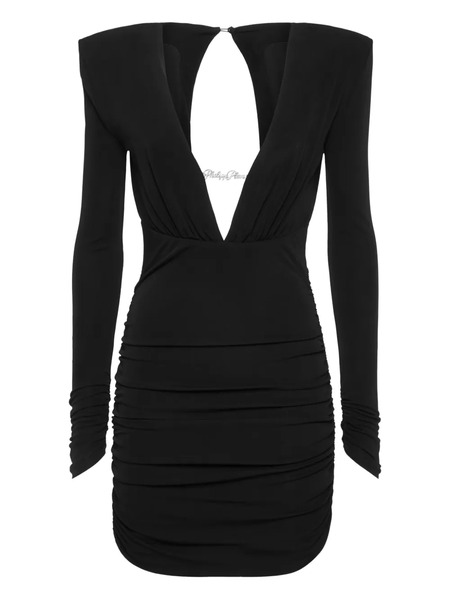  Philipp Plein Plunging V-neck Mini Dress - Black 