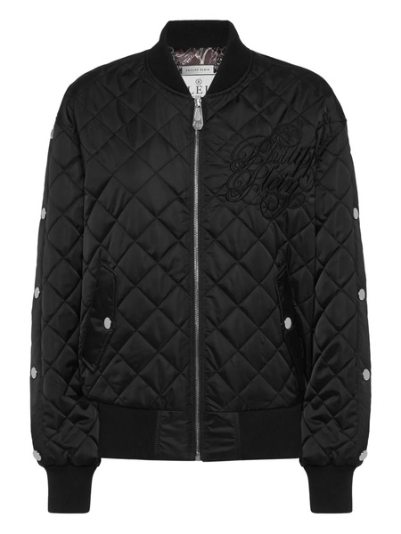  Philipp Plein Quilted Embroidered Bomber Jacket - Black 
