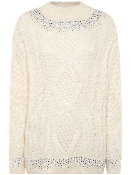  Philipp Plein Rhinestone-embellished Cable-knit Sweater - Neutrals 