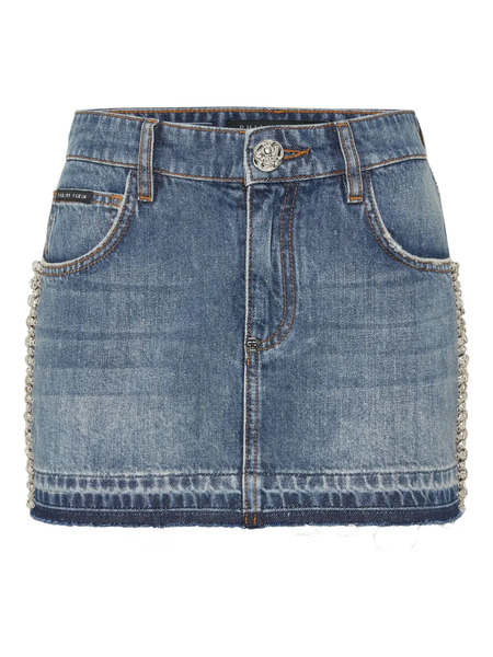  Philipp Plein Rhinestone-embellished Denim Skirt - Blue 