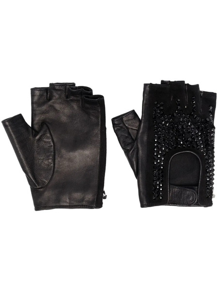  Philipp Plein Rhinestone-embellished Fingerless Driving-gloves - Black 