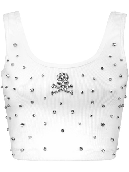  Philipp Plein Rhinestone-embellished Jersey Top - White 