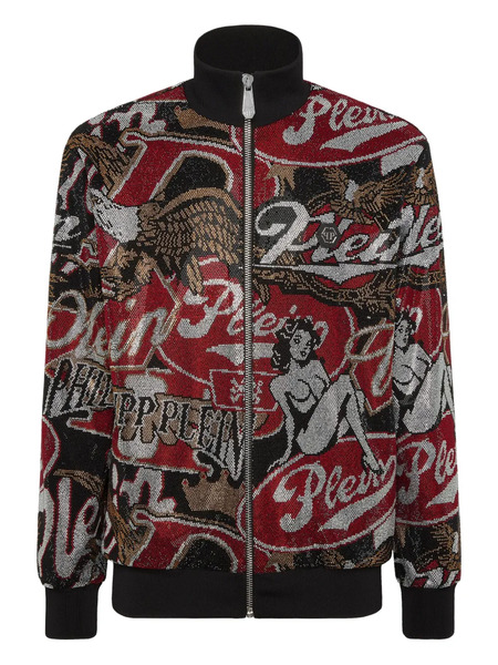  Philipp Plein Rhinestone-embellished Print Track Jacket - Black 