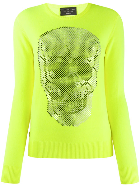  Philipp Plein Rhinestone Skull Jumper - Yellow 