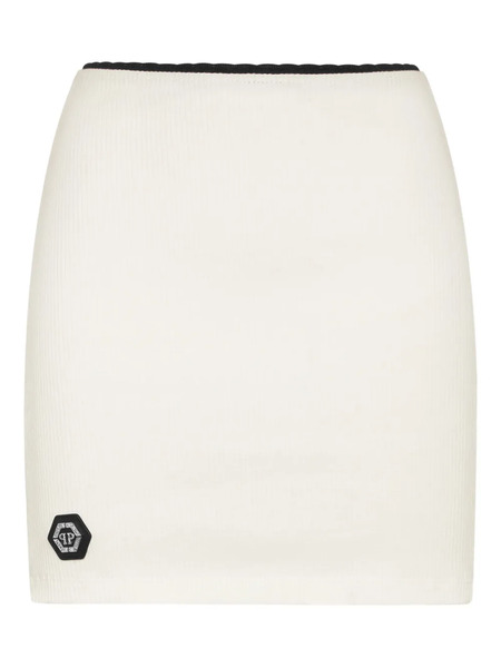  Philipp Plein Ribbed Cotton Skirt - White 